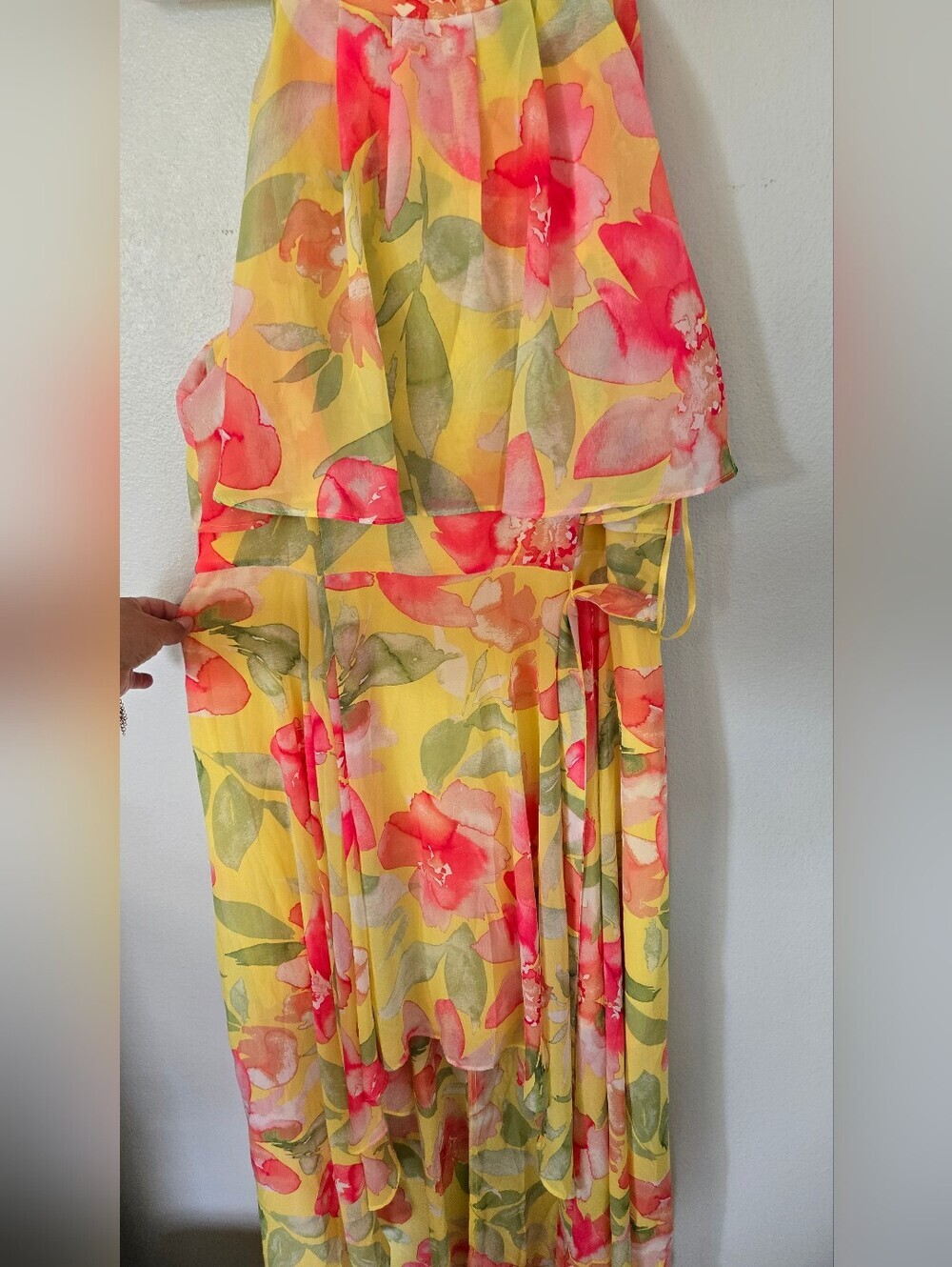 ELIZA J | NWT Yellow Pink Floral Halter Neck High Low Belted Dress Size 18 - Picture 5 of 13